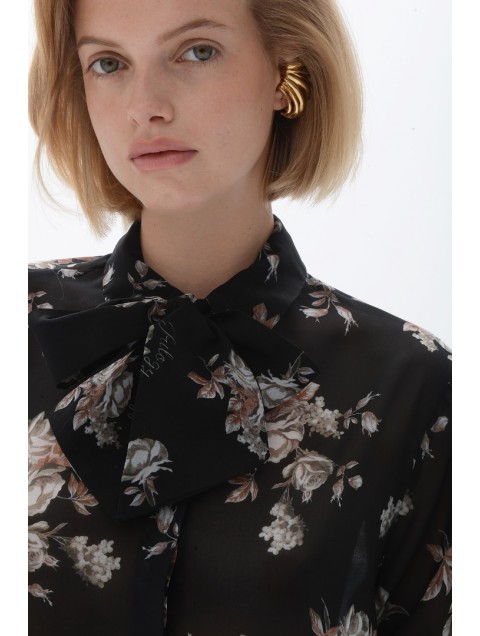 TRILOGY CLOTHING Dahlia Chiffon Shirt Μαυρο Φλοράλ Πουκάμισο