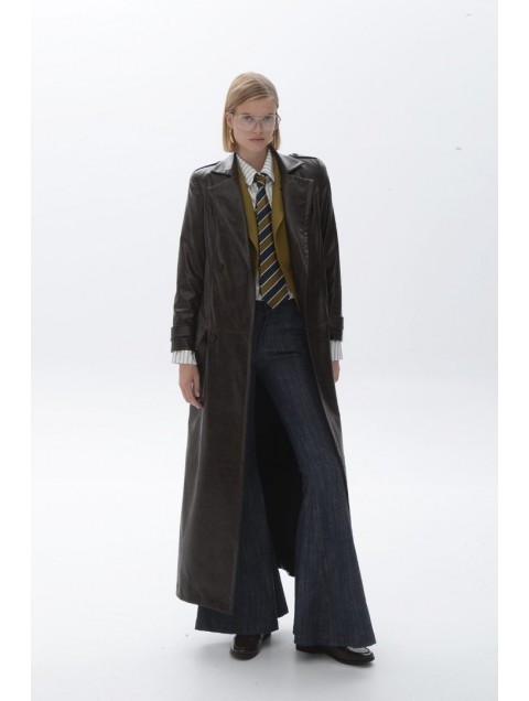 TRILOGY CLOTHING Dominique Coat Δερμάτινη Καφέ Καπαρντίνα