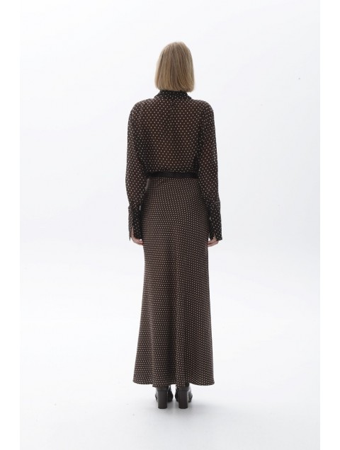 TRILOGY CLOTHING Pecan Maxi Skirt Μάξι Καφέ Πουά Φούστα