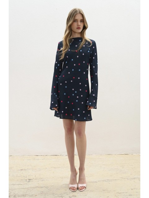 TRILOGY CLOTHING Blaire Mini Dress Πολύχρωμο Πουά Μπλε Μίνι Φόρεμα