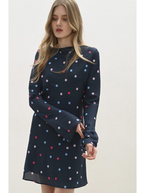 TRILOGY CLOTHING Blaire Mini Dress Πολύχρωμο Πουά Μπλε Μίνι Φόρεμα