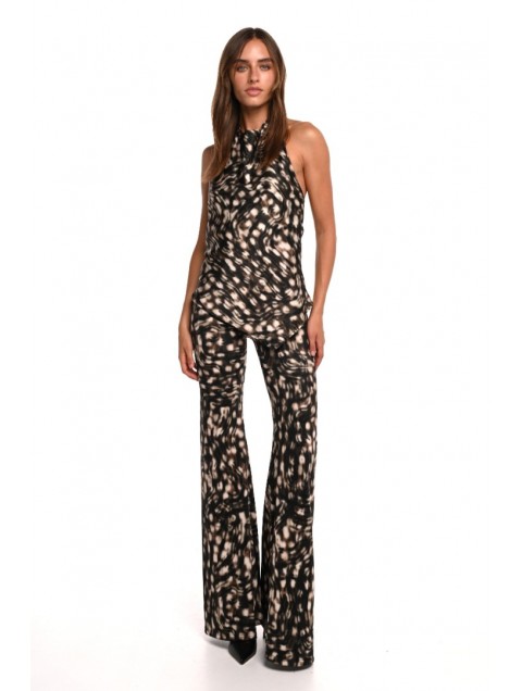 TRILOGY CLOTHING Karma Flared Pants Εμπριμέ Ασπρόμαυρο Παντελόνι