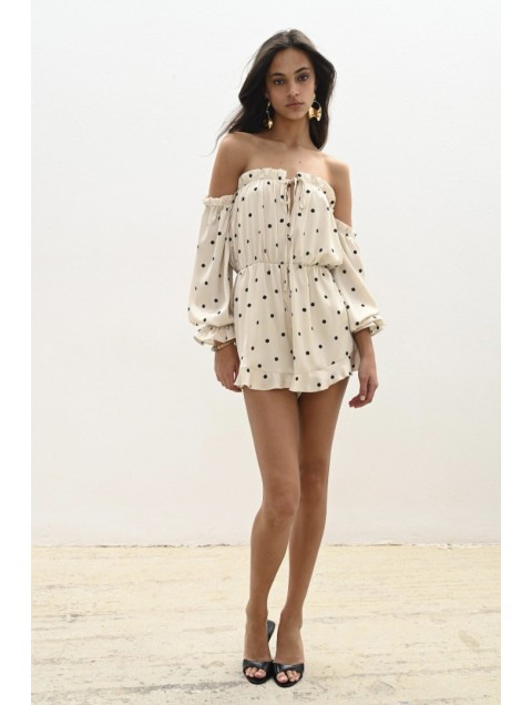 TRILOGY CLOTHING Lilian Jumpsuit Εκρού Πουά Ολόσωμο Σορτς 