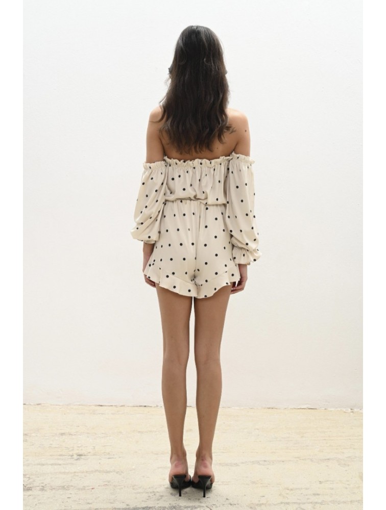 TRILOGY CLOTHING Lilian Jumpsuit Εκρού Πουά Ολόσωμο Σορτς