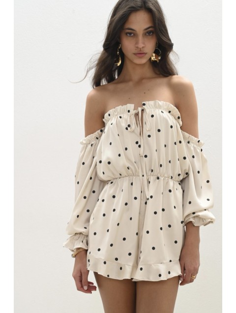 TRILOGY CLOTHING Lilian Jumpsuit Εκρού Πουά Ολόσωμο Σορτς 