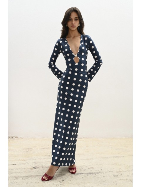 TRILOGY CLOTHING Montre Maxi Dress Πουά Σκούρο Μπλε Μάξι Φόρεμα