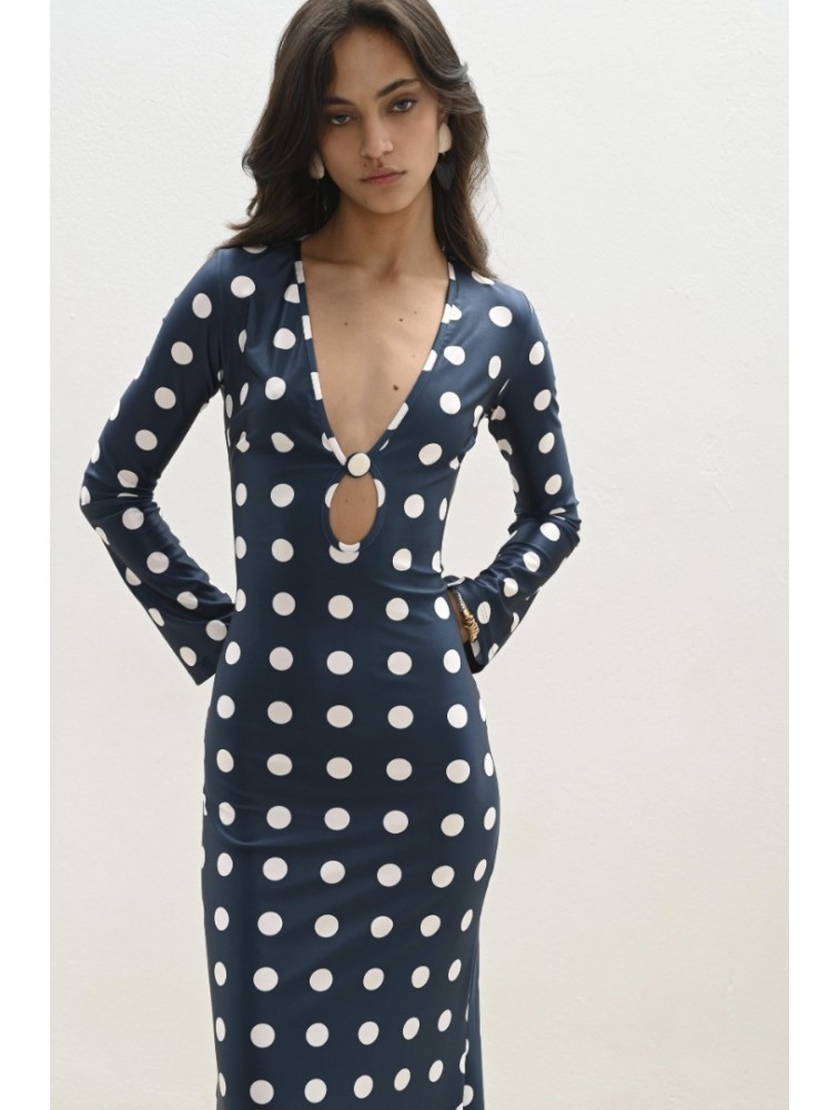 TRILOGY CLOTHING Montre Maxi Dress Πουά Σκούρο Μπλε Μάξι Φόρεμα
