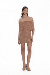 TRILOGY CLOTHING Secret Mesh With Rhrinestones Mini Dress Brown Καφέ Μίνι Φόρεμα με στρας
