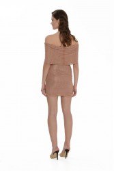 TRILOGY CLOTHING Secret Mesh With Rhrinestones Mini Dress Brown Καφέ Μίνι Φόρεμα με στρας
