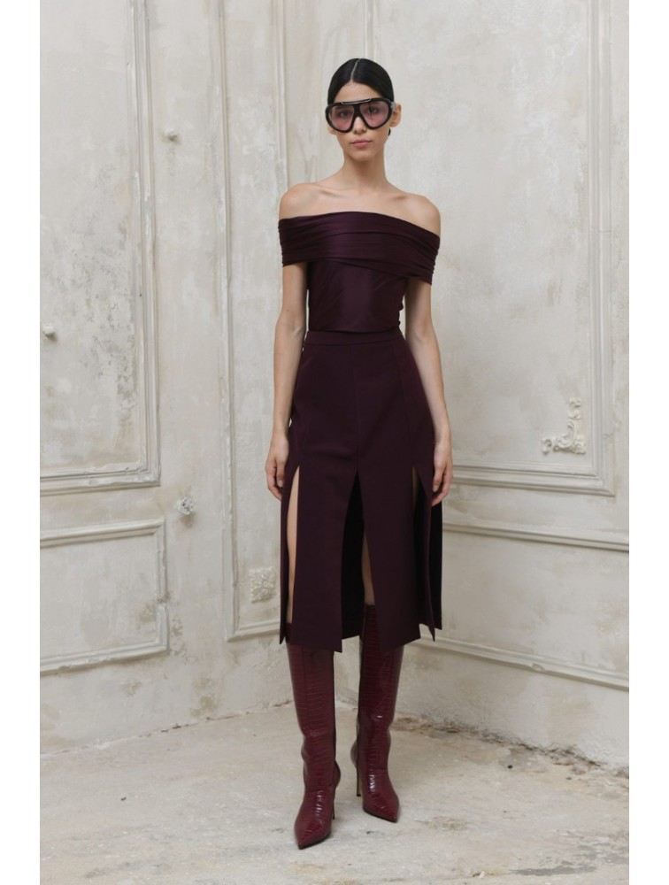 TRILOGY CLOTHING Tudor Μπορντώ Φούστα