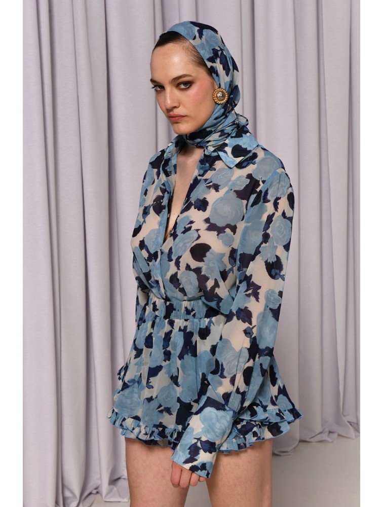 TRILOGY CLOTHING Thior Shirt Blue Μπλε Φλοράλ Πουκάμισο