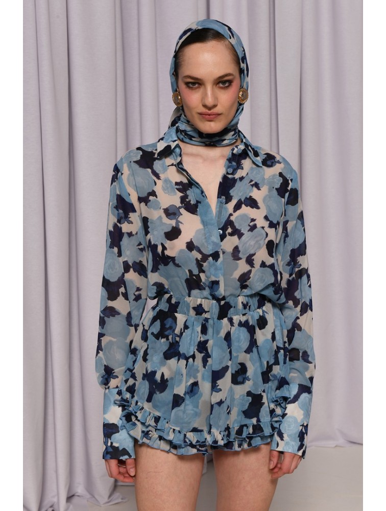 TRILOGY CLOTHING Thior Shirt Blue Μπλε Φλοράλ Πουκάμισο