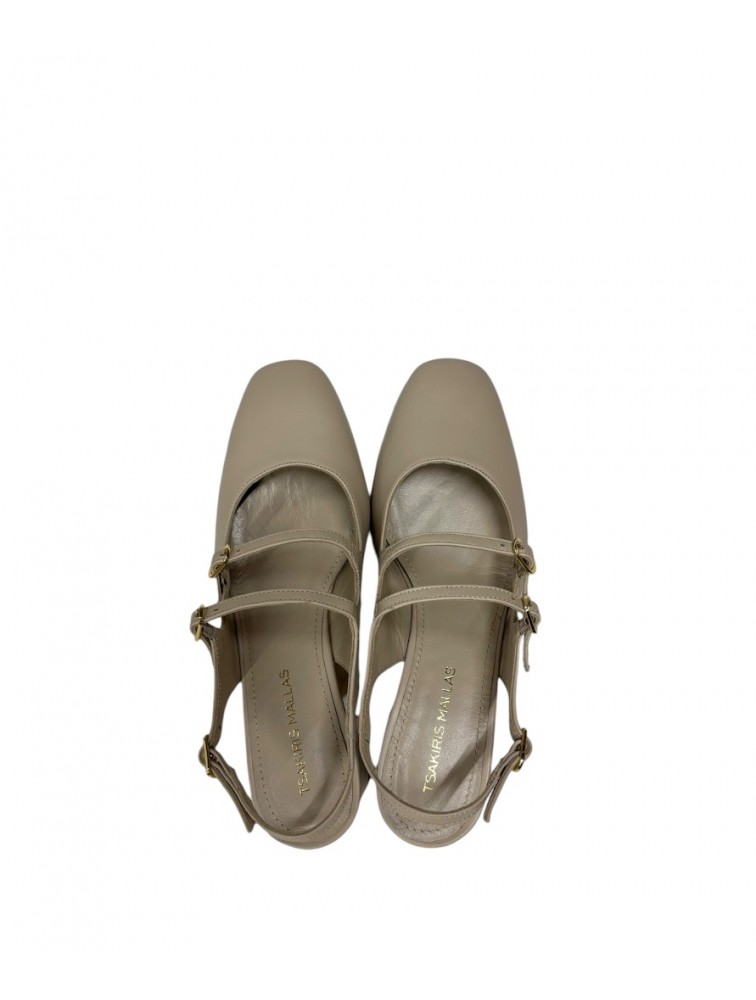 TSAKIRIS MALLAS Slingback Εκρού γυναικείες γόβες
