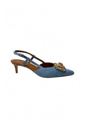 TSAKIRIS MALLAS Denim Women's Leather Heels With Buckle