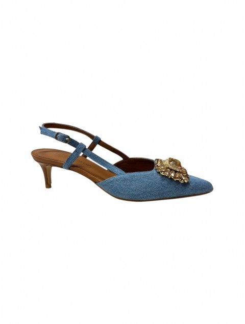 TSAKIRIS MALLAS Denim Women's Leather Heels With Buckle