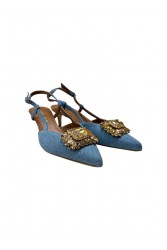 TSAKIRIS MALLAS Denim Women's Leather Heels With Buckle