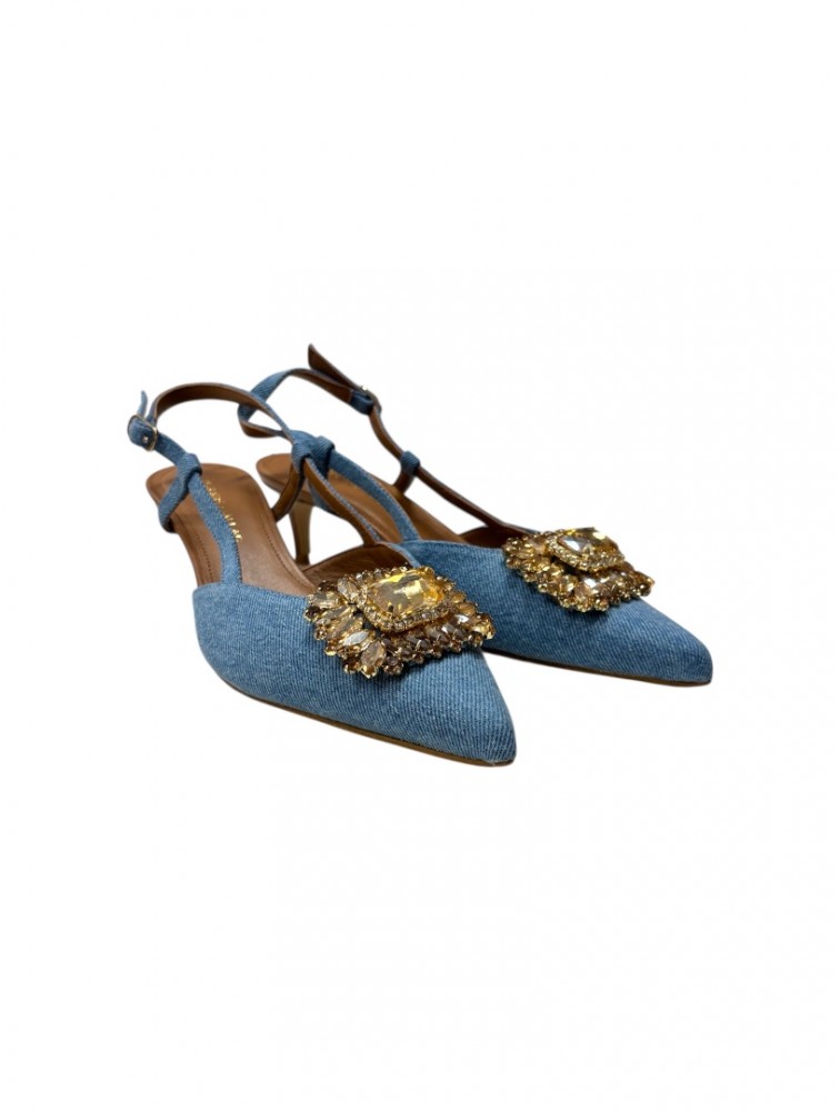 TSAKIRIS MALLAS Denim Women's Leather Heels With Buckle