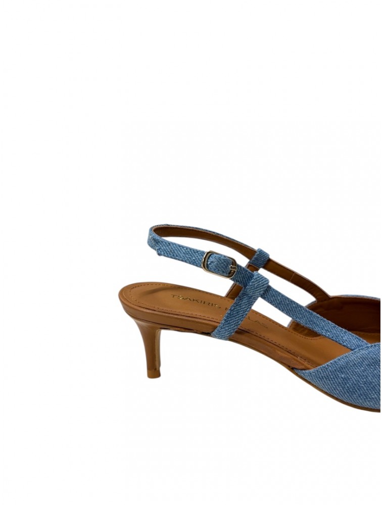TSAKIRIS MALLAS Denim Women's Leather Heels With Buckle