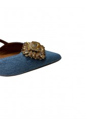 TSAKIRIS MALLAS Denim Women's Leather Heels With Buckle