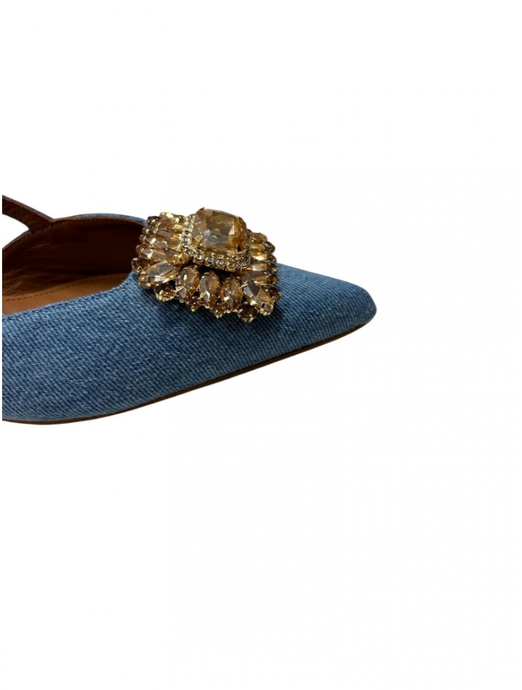 TSAKIRIS MALLAS Denim Women's Leather Heels With Buckle