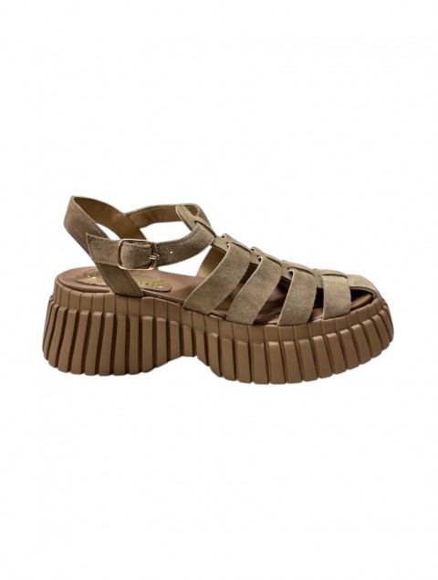 TSAKIRIS MALLAS Women's Leather Flatforms Sandals In Cigar Color