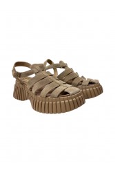 TSAKIRIS MALLAS Δερμάτινα Γυναικεία Σανδάλια Flatforms Στο Χρώμα Του Πούρου