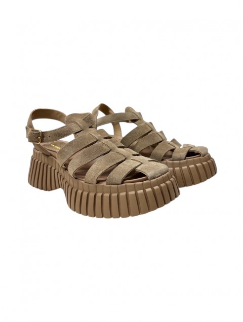 TSAKIRIS MALLAS Women's Leather Flatforms Sandals In Cigar Color