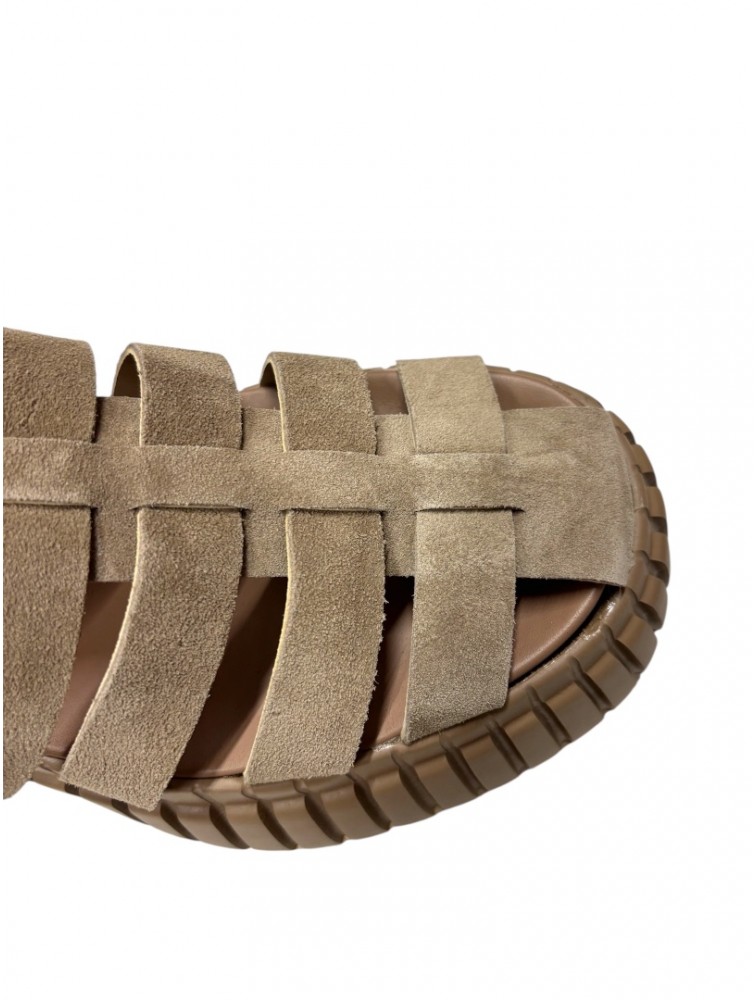 TSAKIRIS MALLAS Δερμάτινα Γυναικεία Σανδάλια Flatforms Στο Χρώμα Του Πούρου