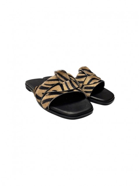 TSAKIRIS MALLAS Beige Zebra Leather Women's Sandals