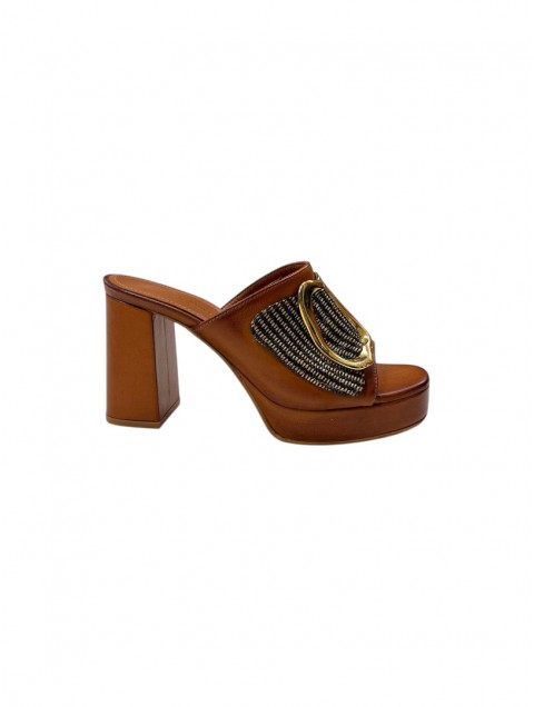 TSAKIRIS MALLAS Tan Women's Leather Mules With Buckle
