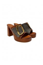 TSAKIRIS MALLAS Tan Women's Leather Mules With Buckle