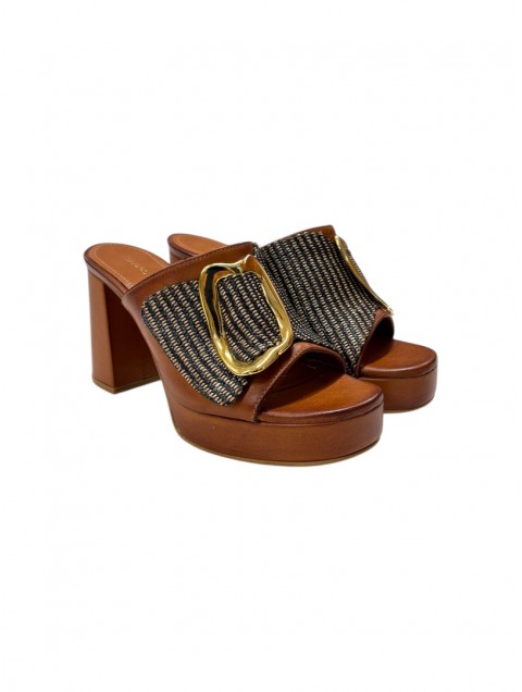 TSAKIRIS MALLAS Tan Women's Leather Mules With Buckle