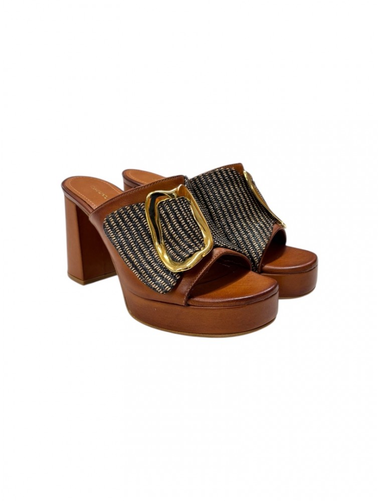 TSAKIRIS MALLAS Tan Women's Leather Mules With Buckle