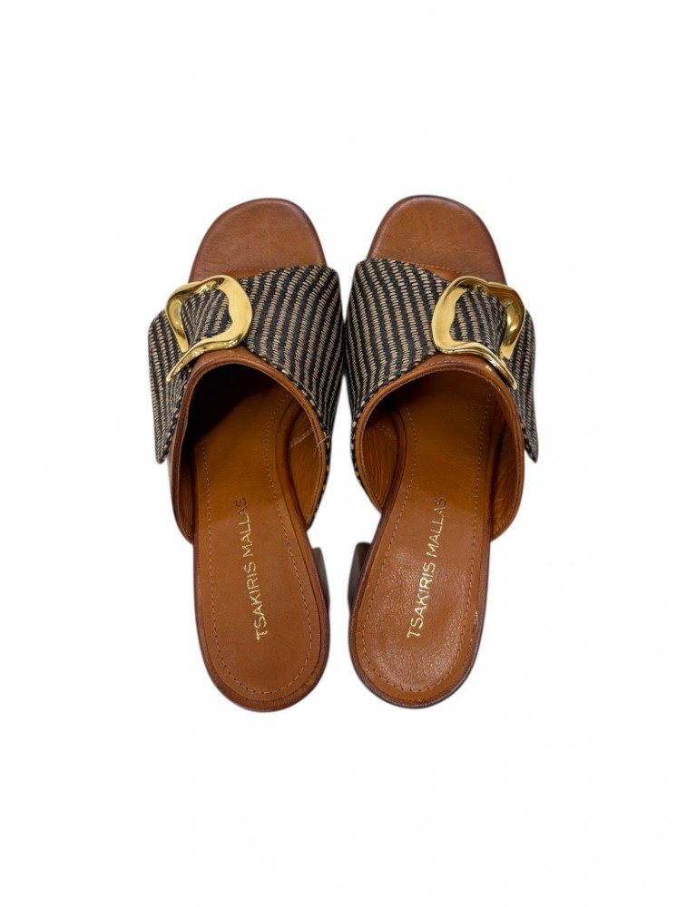 TSAKIRIS MALLAS Tan Women's Leather Mules With Buckle