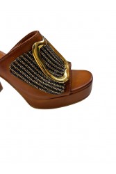 TSAKIRIS MALLAS Tan Women's Leather Mules With Buckle