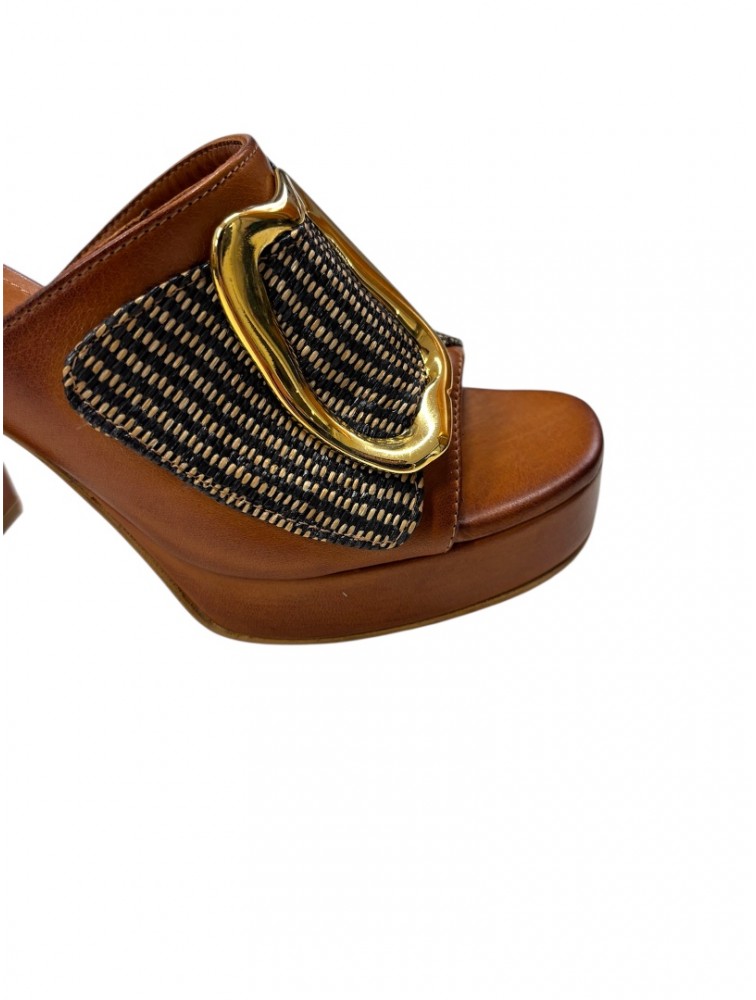 TSAKIRIS MALLAS Tan Women's Leather Mules With Buckle