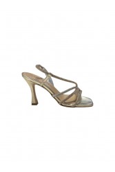 TSAKIRIS MALLAS Gold Leather Women's Sandals With Rhinestones