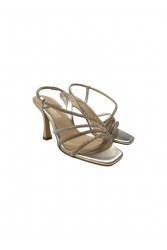 TSAKIRIS MALLAS Gold Leather Women's Sandals With Rhinestones