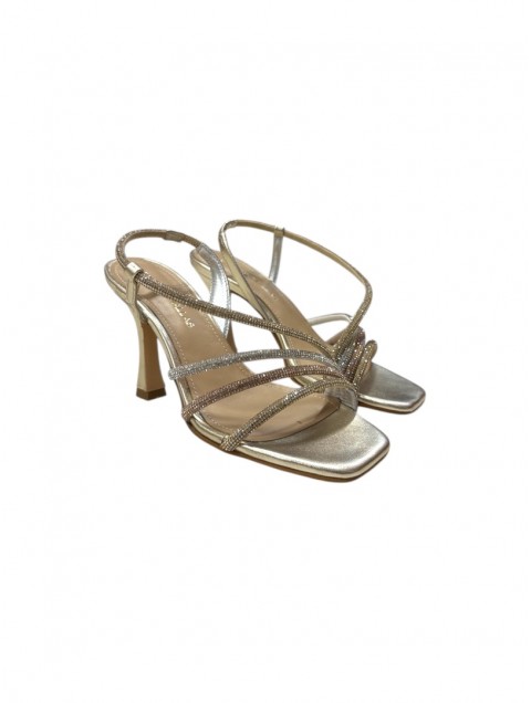 TSAKIRIS MALLAS Gold Leather Women's Sandals With Rhinestones