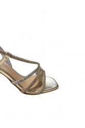 TSAKIRIS MALLAS Gold Leather Women's Sandals With Rhinestones