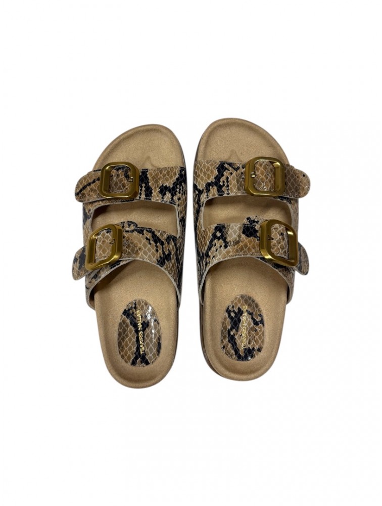 TSAKIRIS MALLAS Brown Animal Print Leather Women's Flatforms