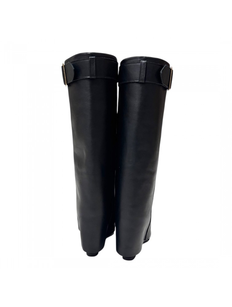 TSAKIRIS MALLAS Μαύρες Δερμάτινες Γυναικείες Μπότες με Γκέτα
