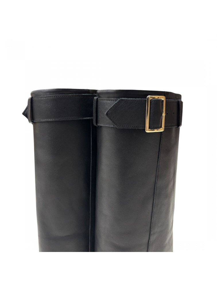 TSAKIRIS MALLAS Μαύρες Δερμάτινες Γυναικείες Μπότες με Γκέτα