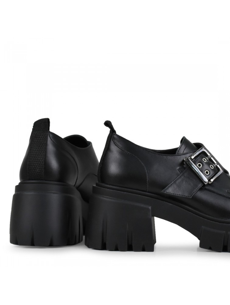 TSAKIRIS MALLAS Μαύρα δερμάτινα γυναικεία loafers