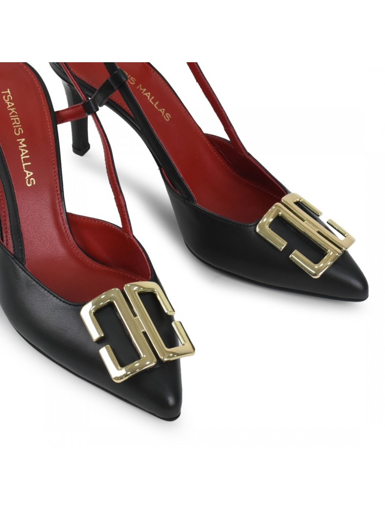 TSAKIRIS MALLAS Μαύρες γυναικείες Slingback Γόβες