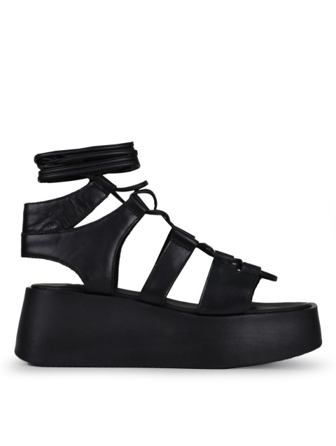 TSAKIRIS MALLAS Flat Leather Platforms Black