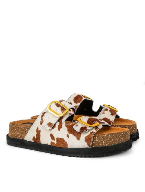 TSAKIRIS MALLAS Women's Leather Flatforms Cow Print