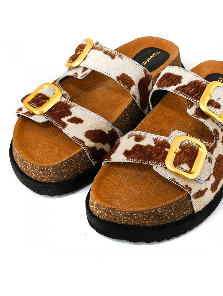 TSAKIRIS MALLAS Γυναικεία Δερμάτινα Flatforms Cow Print