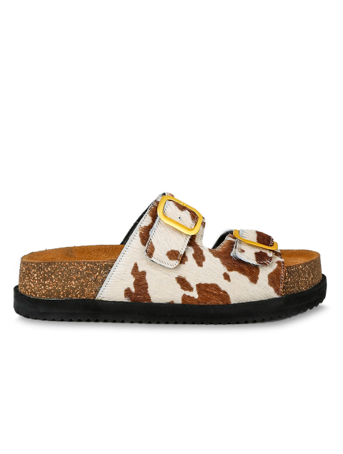 TSAKIRIS MALLAS Women's Leather Flatforms Cow Print