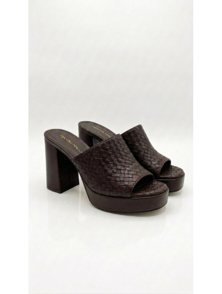TSAKIRIS MALLAS Brown Mules with Knitting